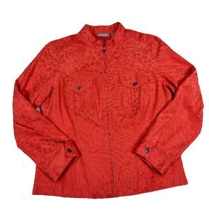 Chicos Animal Print Suede Jacket Chicos Size 1 (M/8) Orange Lightweight Layering